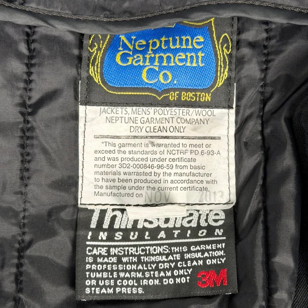 Neptune Garment Co Mens Bomber Jacket Black Wool Blend Thinsulate Size 44 Reg
